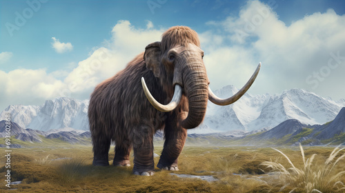 giant mammoth standing on a prairie 