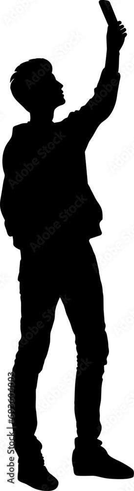 Vector Set Of People Taking Selfie Silhouettes Illustration Isolated On White Background.
