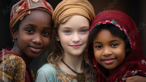 photo group of young girls, people different and diversity multi-racial concept, Generative Ai