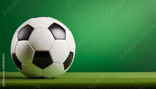 Soccer ball Isolated  green background  text space