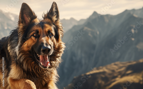 Un chien de race berger allemand courant dans la montagne photo