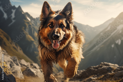 Un chien de race berger allemand courant dans la montagne © David Giraud