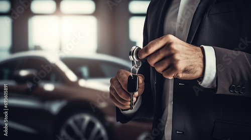 A man standing with keys against car