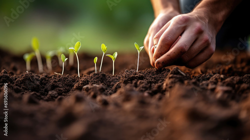 Person's hands planting a young seedling in soil