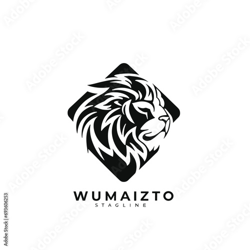 abstract black and white logo, lion head vector, lion head silhouette, black and white logo, lion face logo, lion vector illustration, lion logo, animal logo, animal vector logo design,  photo