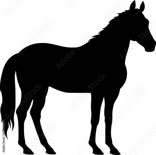 Black silhouette of a horse. Body silhouettes for designer. AI generated illustration