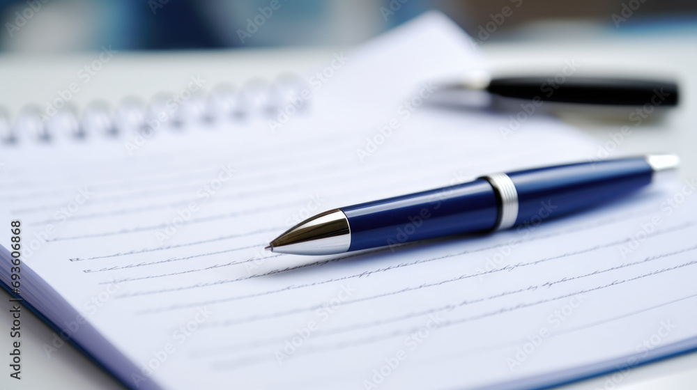 Pen lying on a contract or application form, wide angle view. Pen lying on a contract or application form, wide angle view.