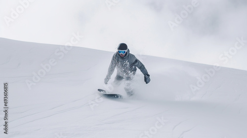 Skiers athletes compete going down from ski mountain. AI generated.