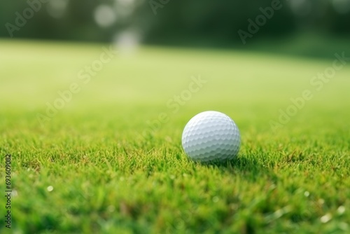 Close up golf ball blurred green grass hobby lawn leisure nature play recreation tee sport white field activity club competition course equipment challenge hit lifestyle game score target training