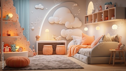 A modern kids room with stylish décor cozy atmosphere