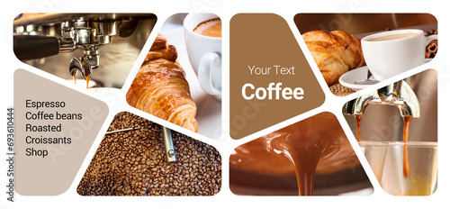 Coffee Shop Concept Photo Collage. Can be used for visual stand, display, brochures, flyer photo