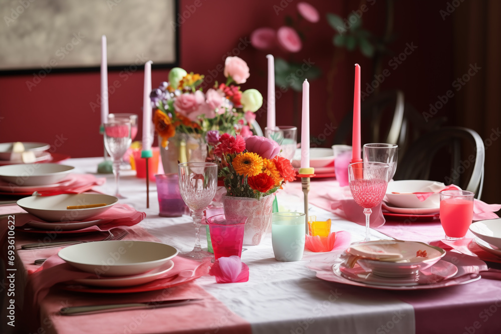 Dining table arrangement in pink tones Dining table arrangement in pink tones