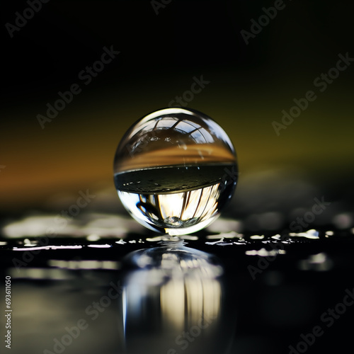 Water drop ball macro view. Generative AI