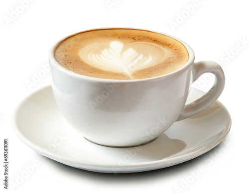 Cappuccino in Tasse isoliert auf wei  em Hintergrund  Freisteller
