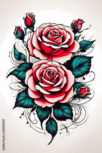 Rose color tattoo. Floral tattoo