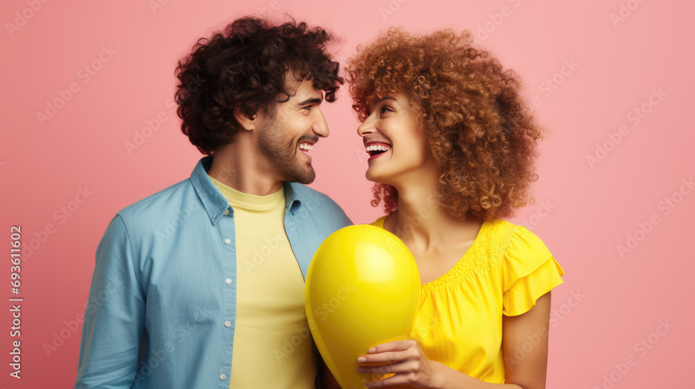 Happy couple holding heart celebrating valentine's day Happy couple holding heart celebrating valentine's day