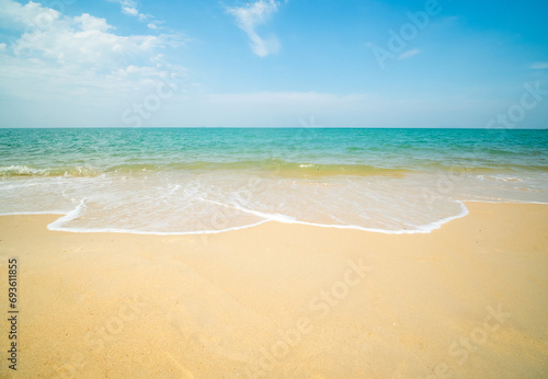 Beautiful horizon Landscape summer panorama front view point tropical sea beach white sand clean and blue sky background calm Nature ocean Beautiful  wave water travel at Sai Kaew Beach thailand photo