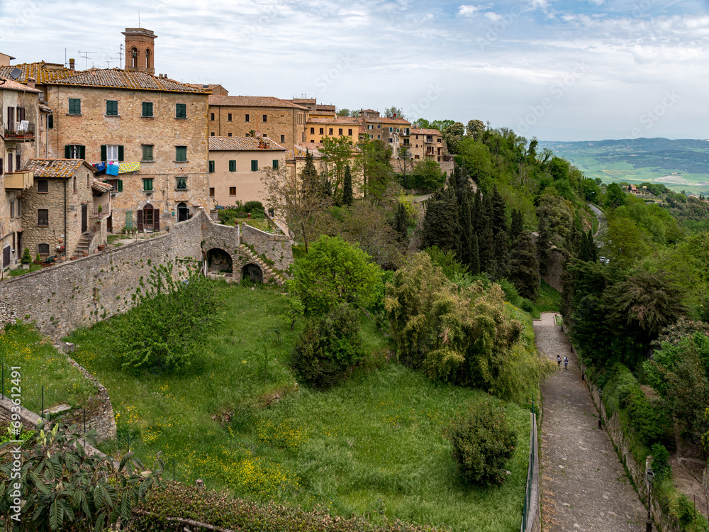 View of Volterra, small town in Tuscany, with surrounding walls