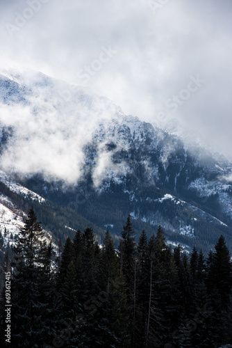 Clouds over the snowy Mountains Winter Wonderland Forest Cold Weather Landscape Nature Mountains