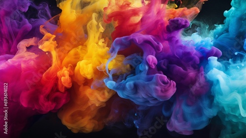 A mesmerizing display of radiant smoke patterns, each burst of color creating a captivating visual symphony against the intense blackness.
