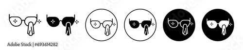 Cleaning eyeglasses icon. eye protector spectacles glasses cleaning with wet wipe tissue to sanitize and disinfectant symbol logo. eyeglasses cleaner spray  vector sign