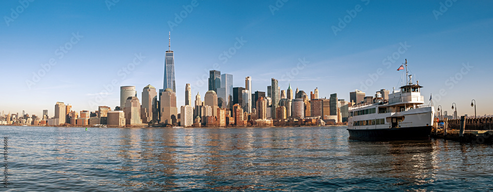 New York City Skyline and Ferry on Hudson River