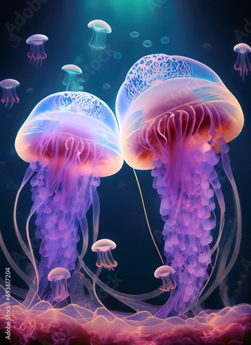 illustrated colorful jellyfish suitable as a background or banner