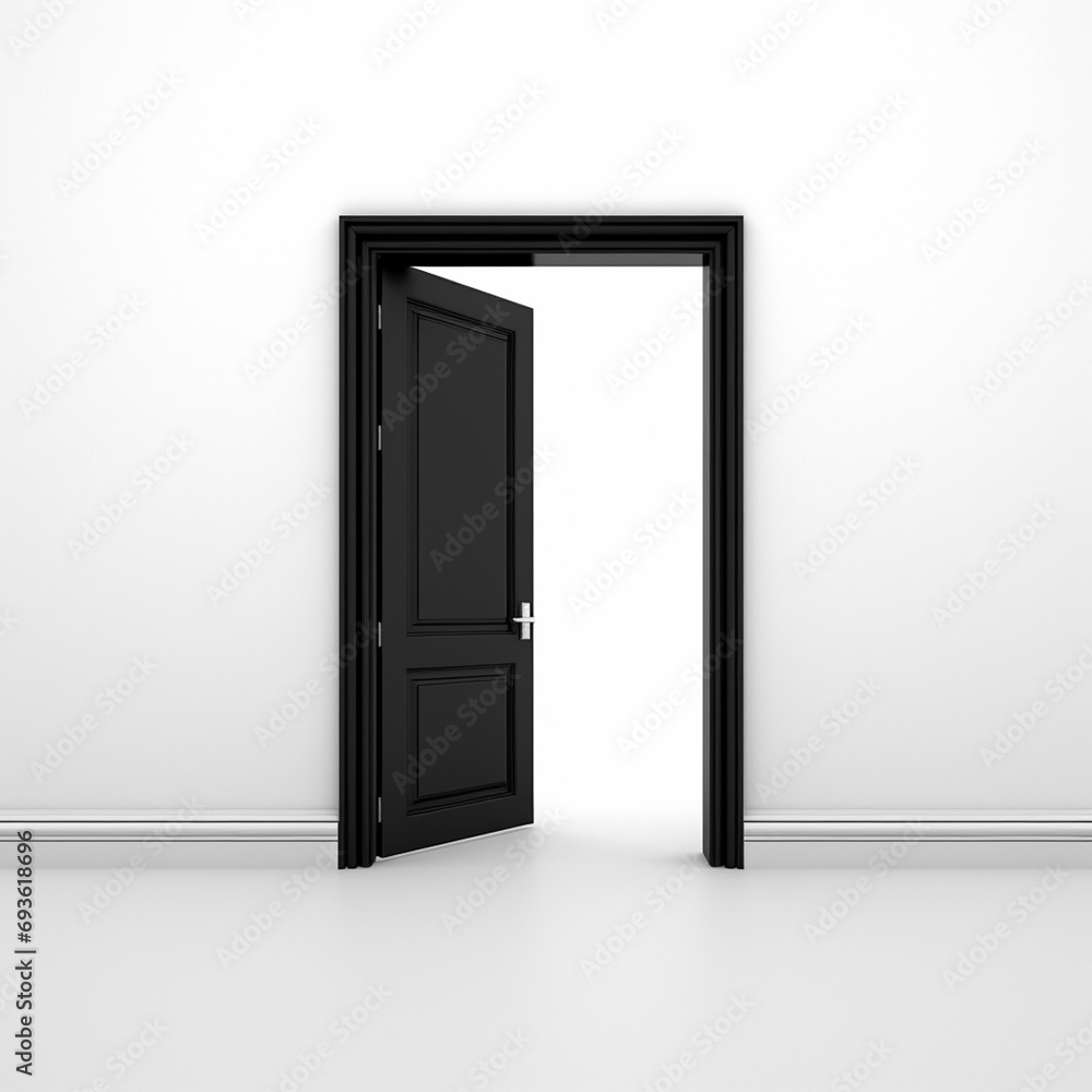 black interior open door and frame on white bakground black interior open door and frame on white bakground