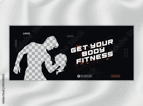 Gym and Body Fitness Facebook Cover Design Template