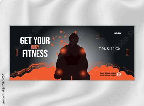 Gym and Body Fitness Facebook Cover Design Template