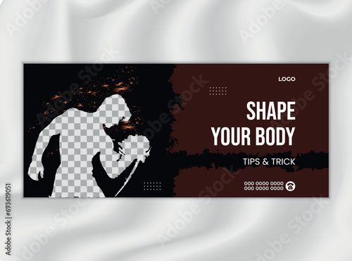 Gym and Body Fitness Facebook Cover Design Template