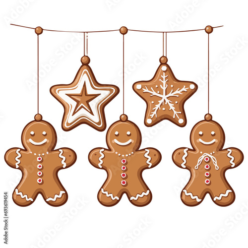 Vector hanging gingerbread cookies decoration isolated