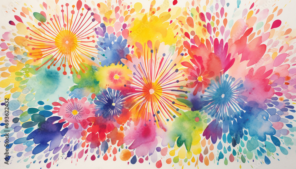 Celebrate with a vibrant and energetic watercolor background using bold, primary colors This lively combination is perfect for festive occasions and adds a sense of joy to any project