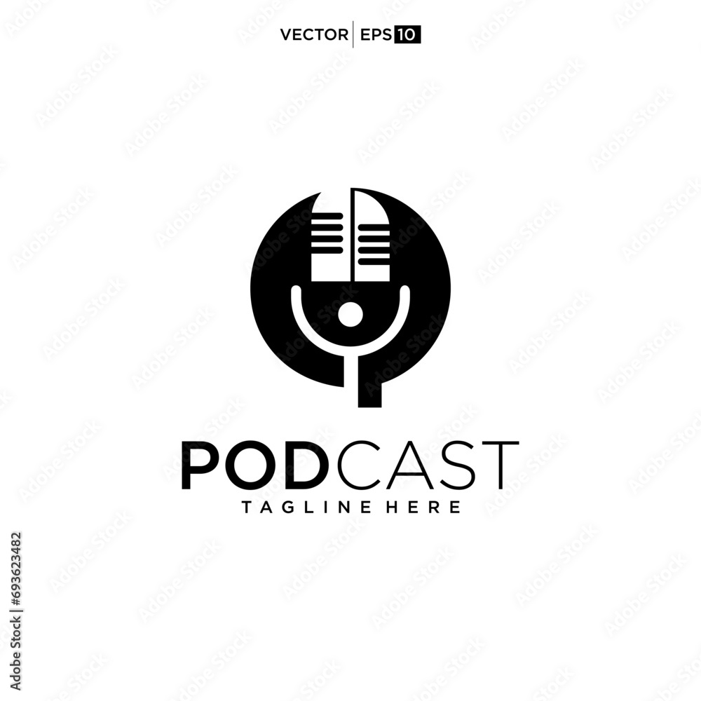 Podcast or Radio Logo design using Microphone and Bubble chat Podcast or Radio Logo design using Microphone and Bubble chat