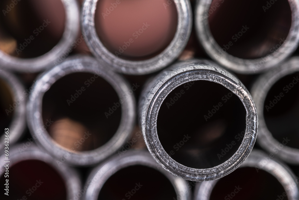 Cross-section of aluminum pipes close-up
