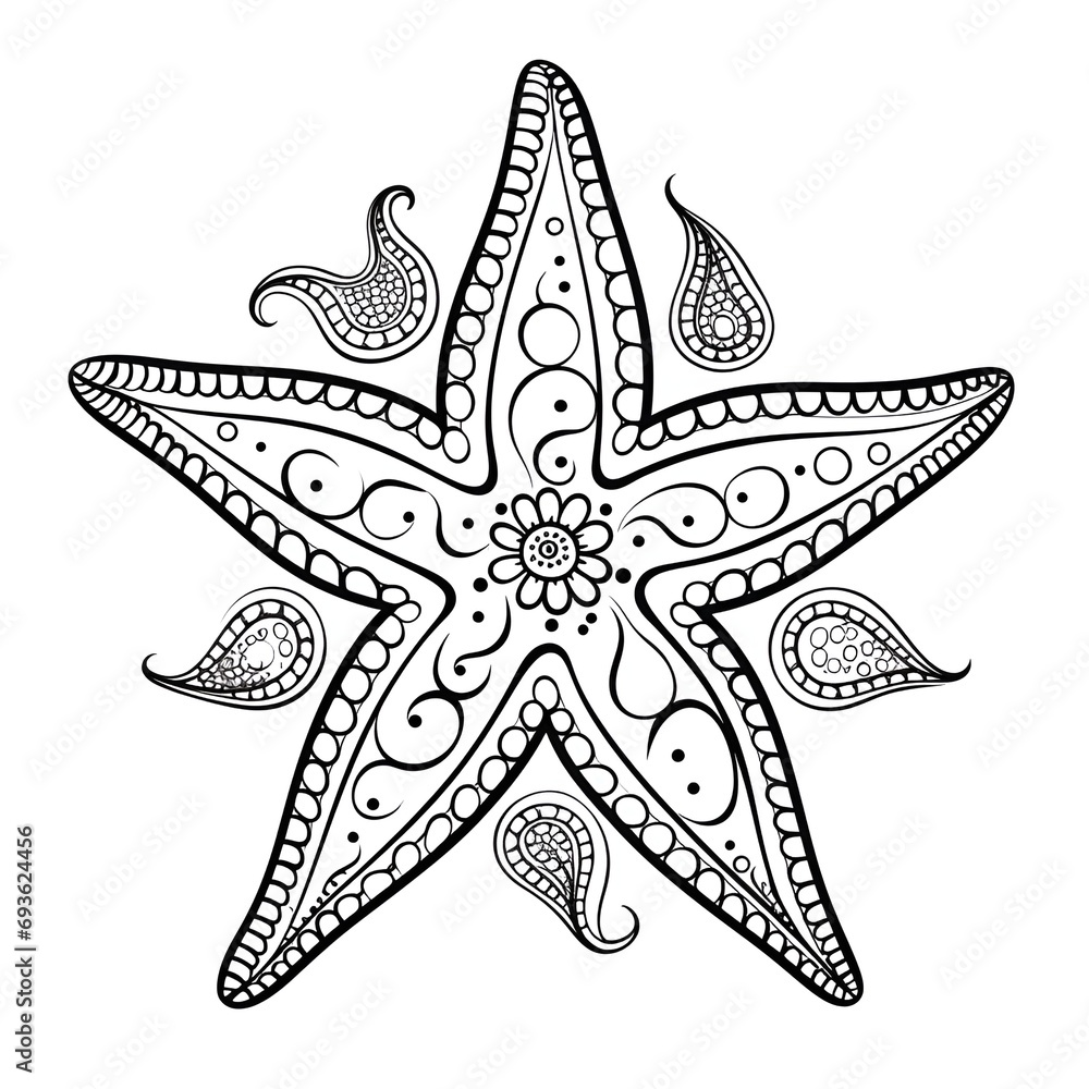 Whimsical Starfish Cartoon Mandala Coloring Page