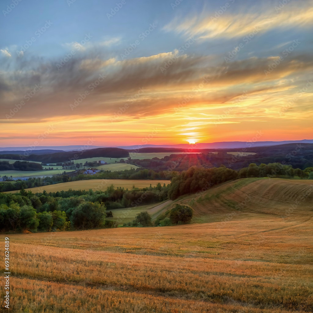 sunrise over the field, sunset over the field, sunset nature, AI images, AI photography, nature photography, sunrise photo, nature mountain, 