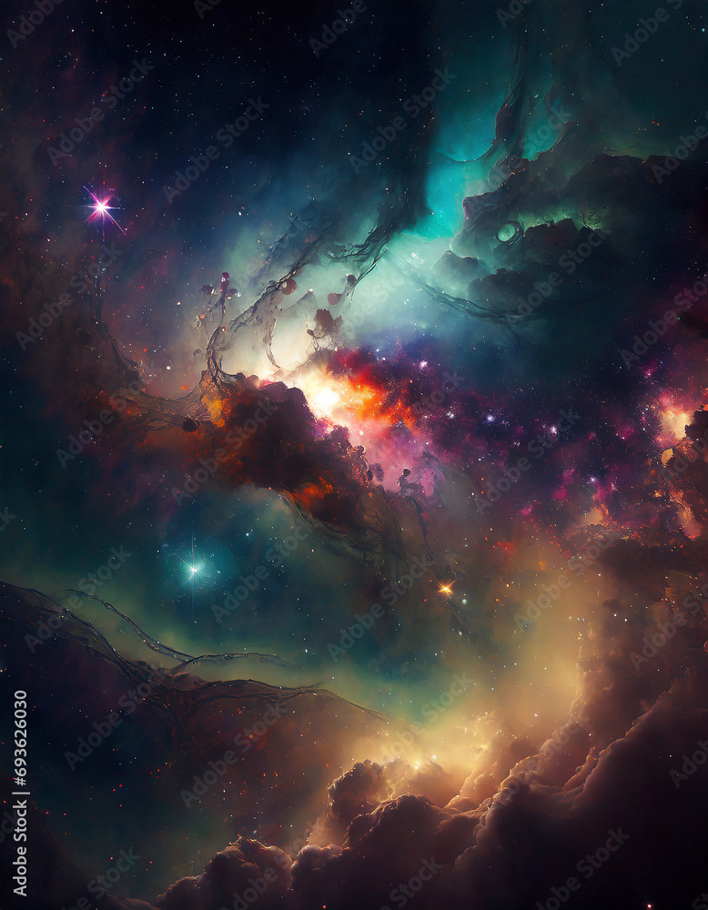 Abstract Universe Creation, Colorful Cosmos, Star Dust, Aurora, Stars and infinity