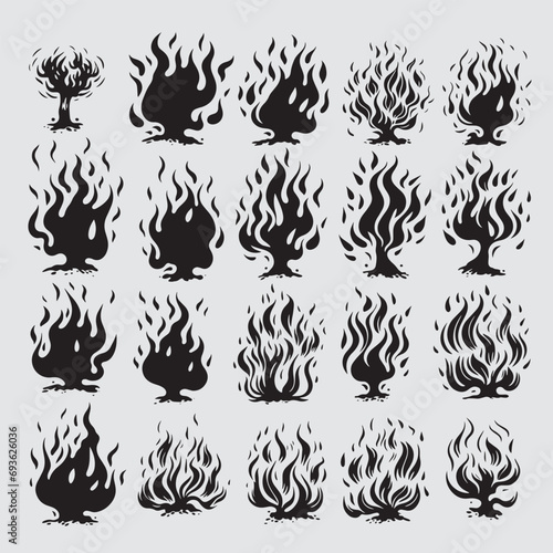 set of monochrome and illustrated burning fire vectors (ID: 693626036)