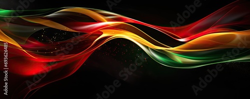 Abstract banner for black history month showing the power of colores red, yellow and green on the black background