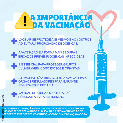 Banner campanha de vacinação. Importância imunização. Brasil, Português. Prevenção, seringa, vacinação vacinacao, gripe, virus