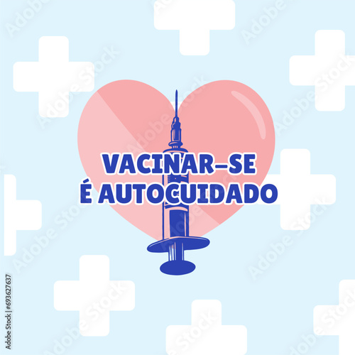Banner campanha de vacinação. Importância imunização. Brasil, Português. Prevenção, seringa, vacinação vacinacao, gripe, virus