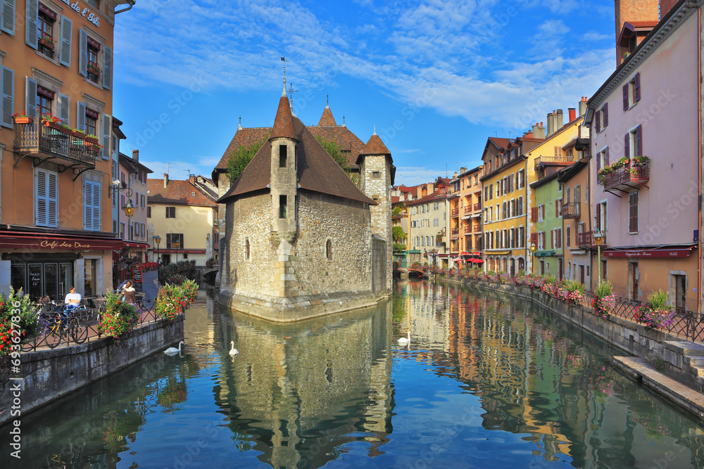 The bastion is reflected in channel water