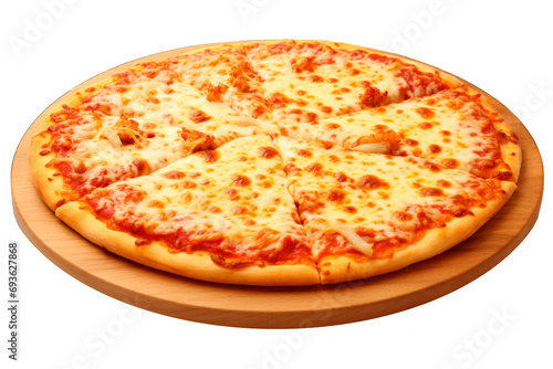 yummy Margherita pizza on a wooden plate isolated 