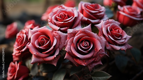 A Bunch of Deep Red Roses Close-Up With Dark Foliage s Background_AI Generated
