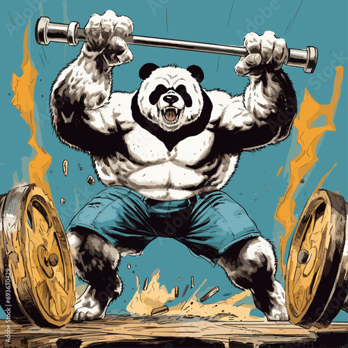 bodybuilder panda weight lifter vector