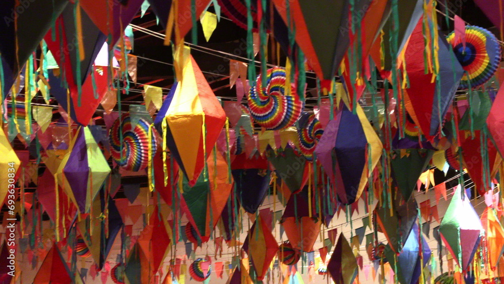 Party decorations, balloons colorful festival carnaval celebration. Festa Junina