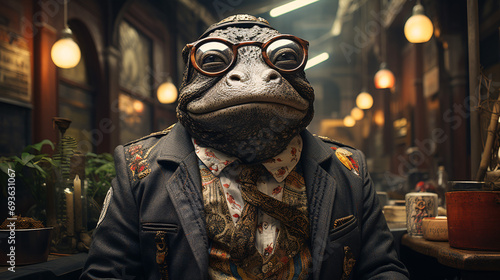 Animal characters in fashionable attire traverse the metropolis, adding a hint of fantasy to the urban setting. photo