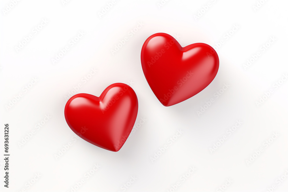 Two radiant red hearts on a white background, a symbol of love and romance.