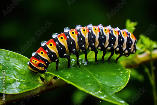caterpillar on a leaf. Generative Ai